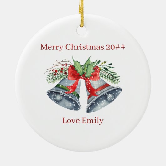 Rustic Wreath Custom Photo Silver Bells en Holly Keramisch Ornament (Achterkant)