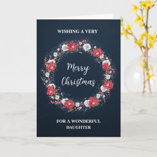 Rustic Wreath Daughter Vrolijk Kerstfeest Kaart (Gele Bloem)