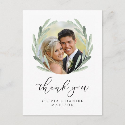 Rustic Wreath Elegant Wedding Bedankt Foto Briefkaart (Voorkant)