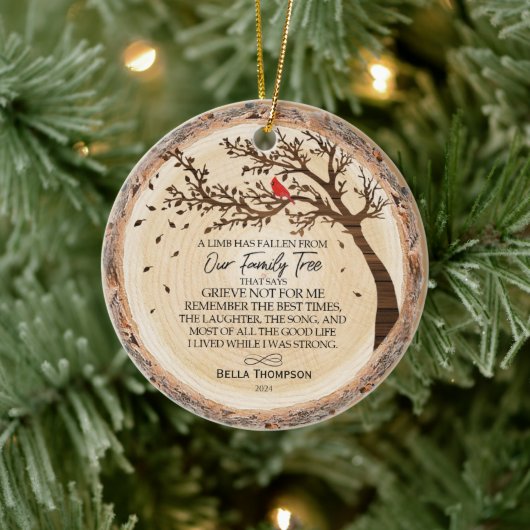 Rustic Wreath Family Memorial Tree Rode Kardinaal Keramisch Ornament (Boom)