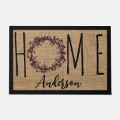 Rustic Wreath Faux Burlap Home Family Name Doormat Deurmat (Voorkant)