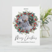Rustic Wreath Floral Berry Photo Merry Kerstmis Feestdagenkaart (Staand voorkant)