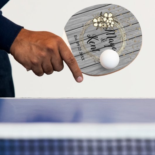 Rustic Wreath Floral Glitter Wedding Tafeltennisbatje (Insitu)