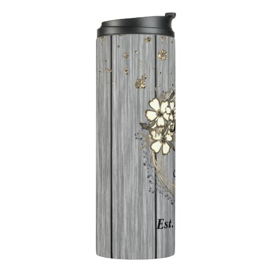 Rustic Wreath Floral Glitter Wedding Thermosbeker (Gedraaid links)