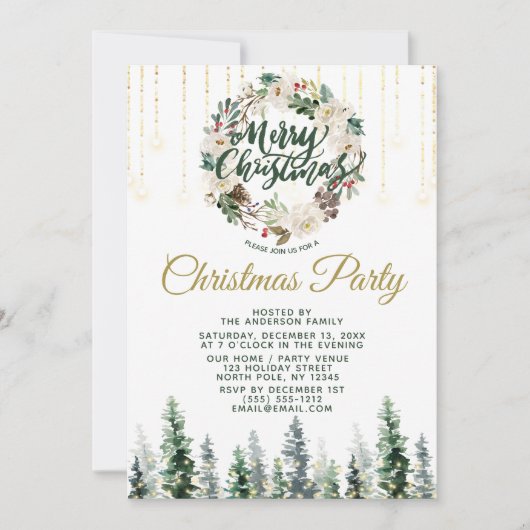 Rustic Wreath Forest Lights Kerstfeest Kaart (Voorkant)