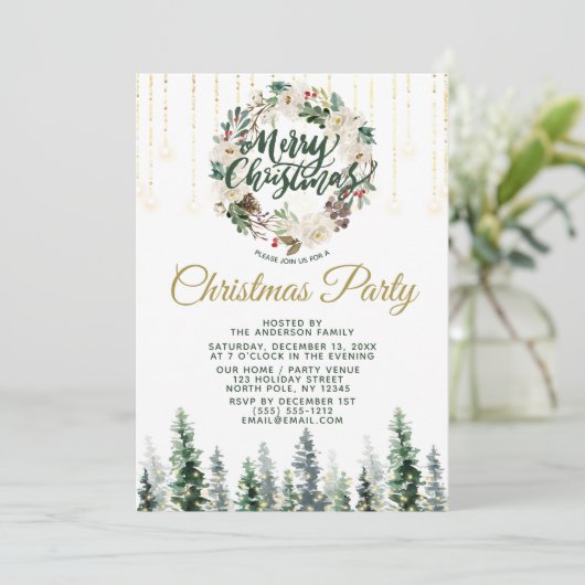 Rustic Wreath Forest Lights Kerstfeest Kaart (Staand voorkant)