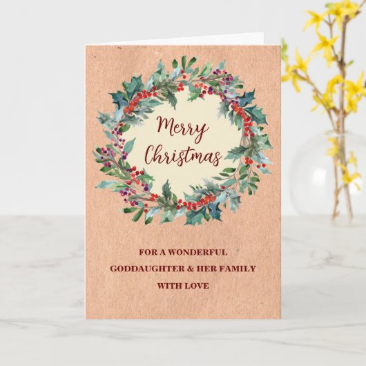 Rustic Wreath Godfather & Family Kerstmis Kaart (Gele Bloem)