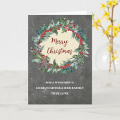 Rustic Wreath Godfather & Family Vrolijk Kerstfees Kaart (Gele Bloem)