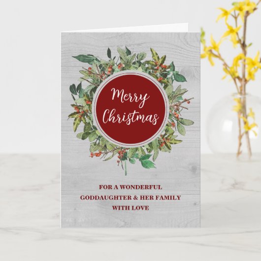 Rustic Wreath Godfather & Family Vrolijk Kerstfees Kaart (Gele Bloem)