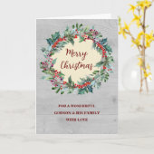 Rustic Wreath Godson & Family Vrolijk Kerstfeest Kaart (Gele Bloem)