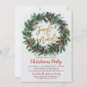 Rustic Wreath Gold Jingle & Mingle Kerstparty Kaart (Voorkant)