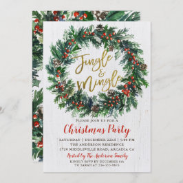 Rustic Wreath Gold Jingle & Mingle Kerstparty Kaart