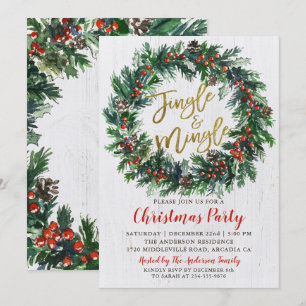 Rustic Wreath Gold Jingle & Mingle Kerstparty Kaart