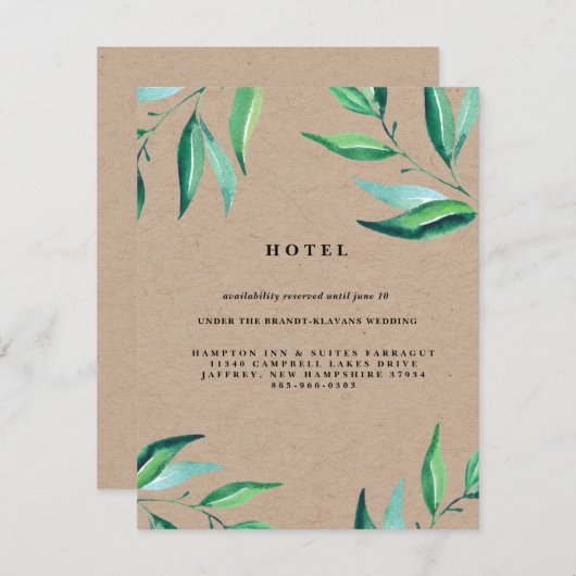 Rustic Wreath Greenery Wedding Hotel Card Informatiekaartje (Voorkant / Achterkant)