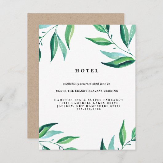 Rustic Wreath Greenery Wedding Hotel Card Informatiekaartje (Voorkant / Achterkant)