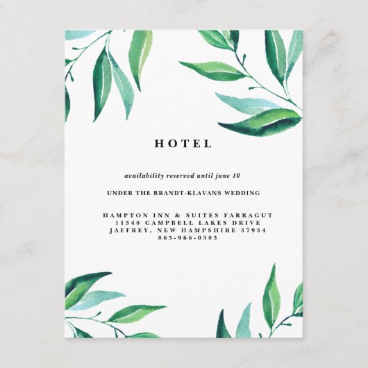 Rustic Wreath Greenery Wedding Hotel Card Informatiekaartje (Voorkant)