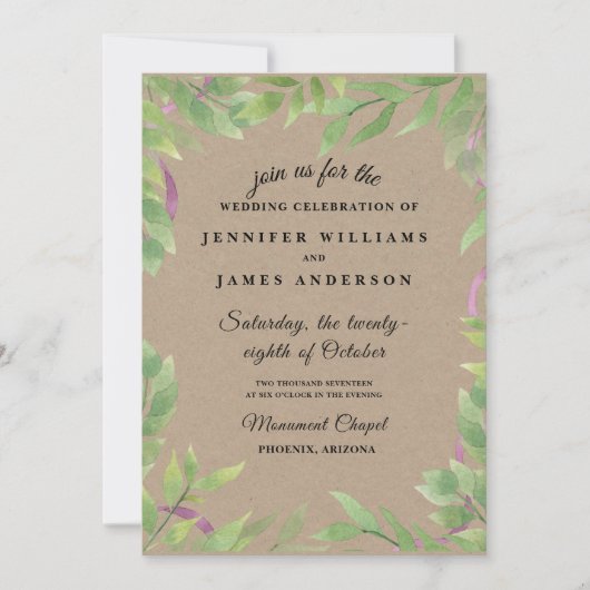 Rustic Wreath Greenery Wedding Invitation Kaart (Voorkant)