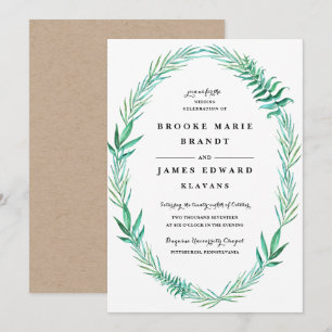 Rustic Wreath Greenery Wedding Invitation Kaart