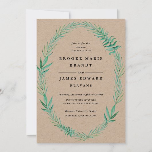 Rustic Wreath Greenery Wedding Invitation Kaart (Voorkant)