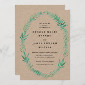 Rustic Wreath Greenery Wedding Invitation Kaart (Voorkant / Achterkant)