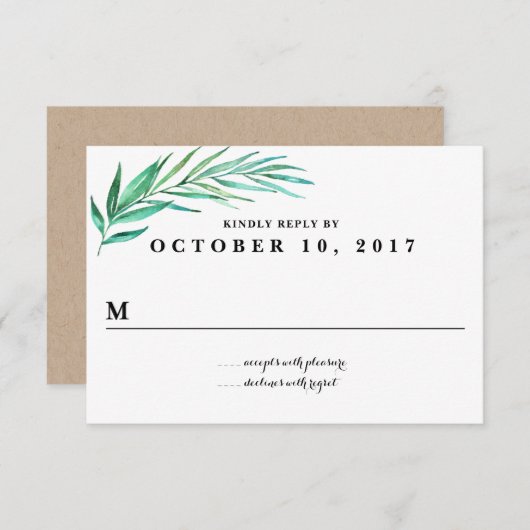 Rustic Wreath Greenery Wedding Reply Card RSVP Kaartje (Voorkant / Achterkant)