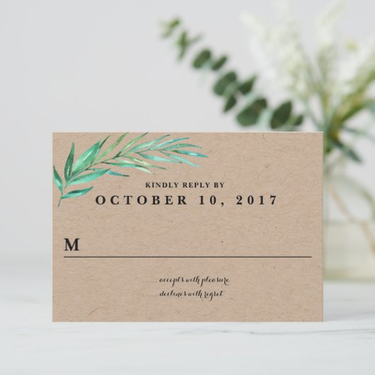 Rustic Wreath Greenery Wedding Reply Card RSVP Kaartje (Staand voorkant)