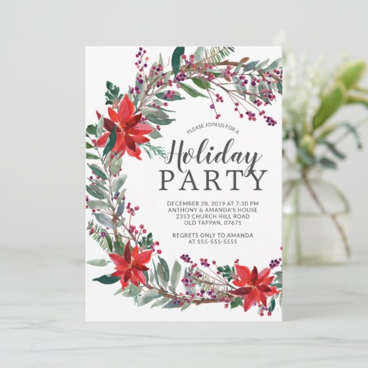 Rustic Wreath Holiday Party Kaart (Staand voorkant)