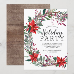 Rustic Wreath Holiday Party Kaart