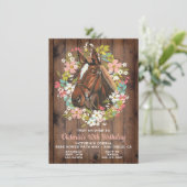 Rustic Wreath Horse Birthday Party Invitation Kaart (Staand voorkant)