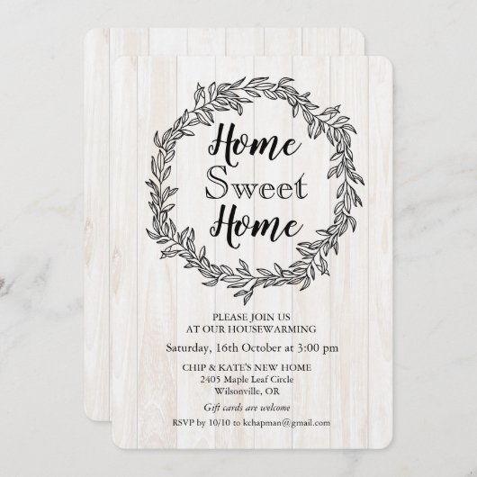 Rustic Wreath Housewarming Invitation Kaart (Voorkant / Achterkant)