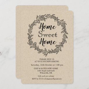 Rustic Wreath Housewarming Invitation Kaart
