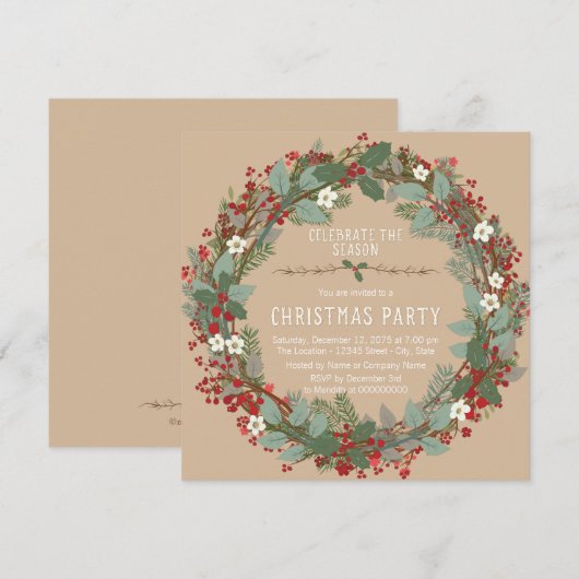 Rustic Wreath kerstfeest Kaart (Voorkant / Achterkant)