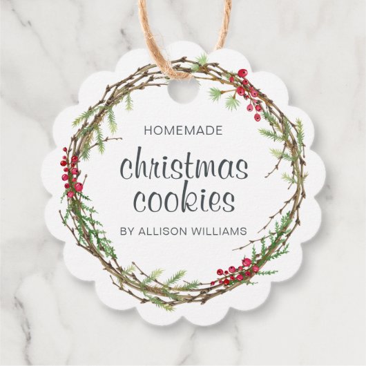 Rustic Wreath Kerstkoekjes Bedankjes Labels (Achterkant)