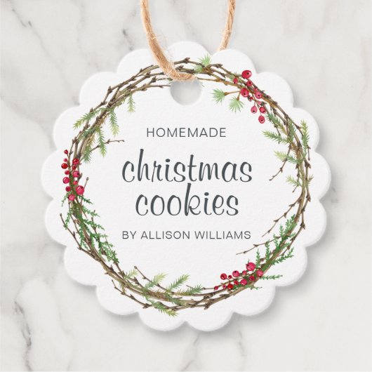 Rustic Wreath Kerstkoekjes Bedankjes Labels (Voorkant)