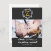 Rustic Wreath Leaf bewaart het DATUM Foto Briefkaa Aankondigingskaart (Voorkant / Achterkant)