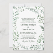 Rustic Wreath met Green Leaves Formal Wedding Kaart (Voorkant)