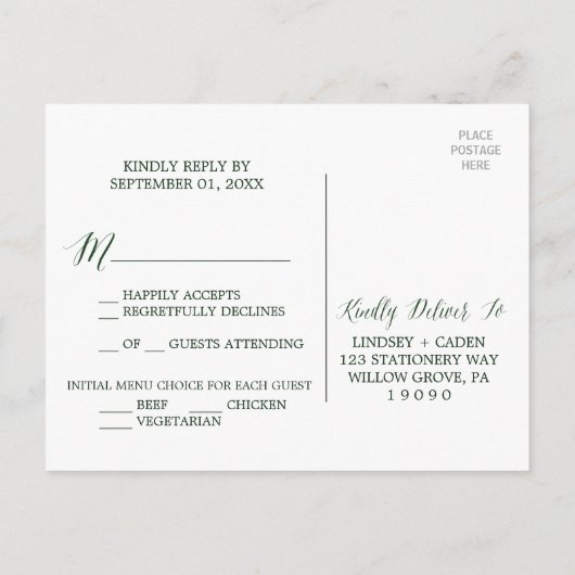 Rustic Wreath met Green Leaves Menu Choice RSVP (Achterkant)