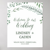 Rustic Wreath met Green Leaves Wedding Welkom Poster (Voorkant)