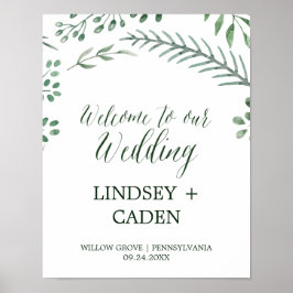 Rustic Wreath met Green Leaves Wedding Welkom Poster