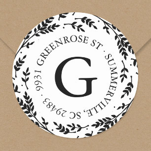 Rustic Wreath Monogram Address Sticker
