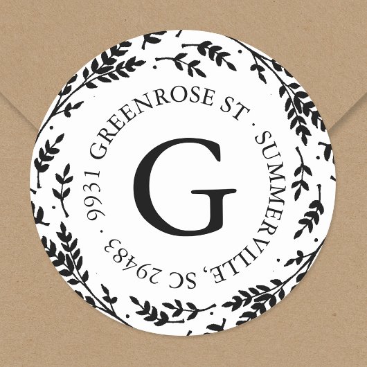 Rustic Wreath Monogram Address Sticker