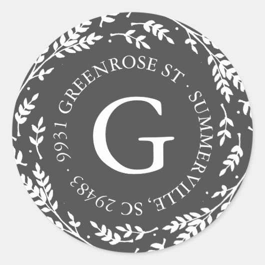 Rustic Wreath Monogram Address Sticker (Voorkant)