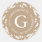 Rustic Wreath Monogram Address Sticker (Voorkant)