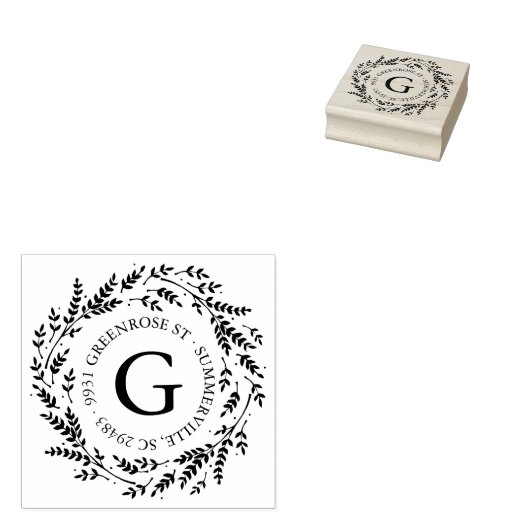 Rustic Wreath Monogram Adres Stempel (Gestempeld)