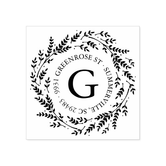 Rustic Wreath Monogram Adres Stempel (Afrduk)