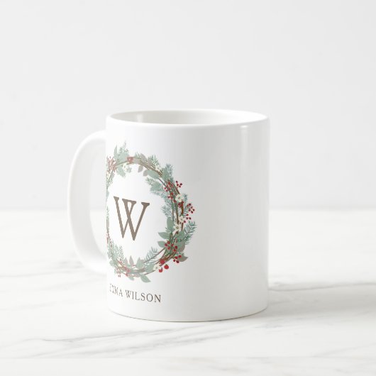 Rustic Wreath Monogram Coffee Mok (Voorkant links)
