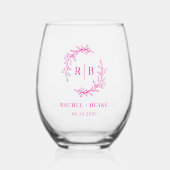 Rustic Wreath Monogram Huwelijksrepetitie Diner Wijnglas Zonder Voet (Voorkant)