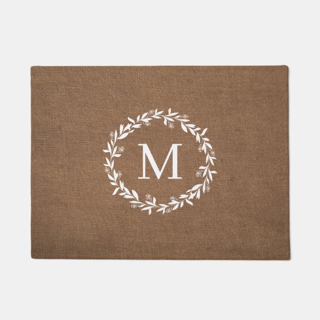 Rustic Wreath Monogram | Moderne bosbouw Deurmat (Voorkant)
