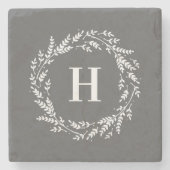 Rustic Wreath Monogram Stenen Onderzetter (Voorkant)