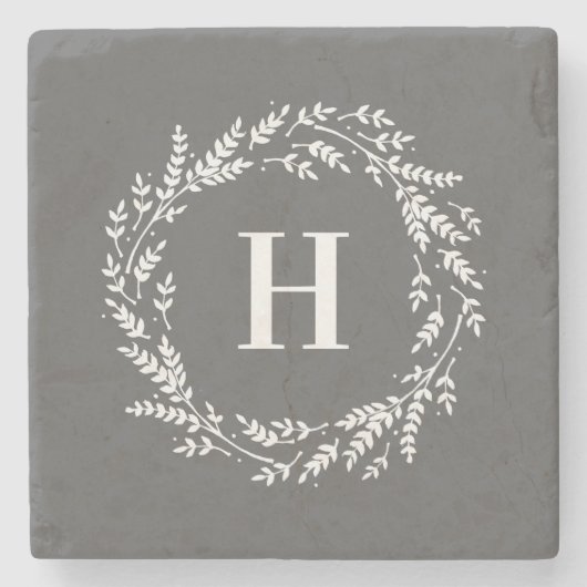 Rustic Wreath Monogram Stenen Onderzetter (Voorkant)